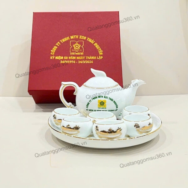 Bộ ấm chén khay tròn công phượng chỉ vàng kim