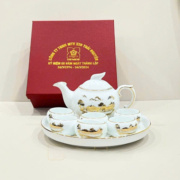 Bộ Ấm Chén Khay Tròn Công Phượng Vàng Kim